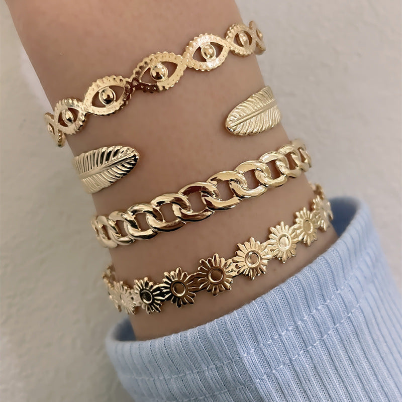 Ensemble de bracelets pour femmes avec chaîne à fleurs et feuilles