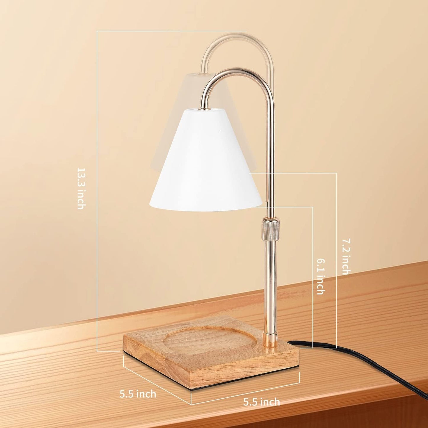 Lampe chauffe-bougie avec minuterie, variateur de hauteur réglable, base en bois, chauffe-cire électrique de haut en bas pour bougies en pot, décoration de chambre à coucher, cadeau de pendaison de crémaillère, cadeaux de fête des mères pour maman