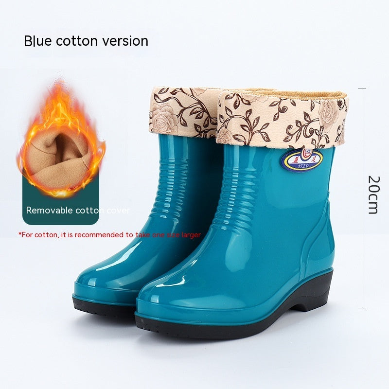 Vêtements de travail Bottes de pluie élégantes imperméables doublées de polaire pour femmes