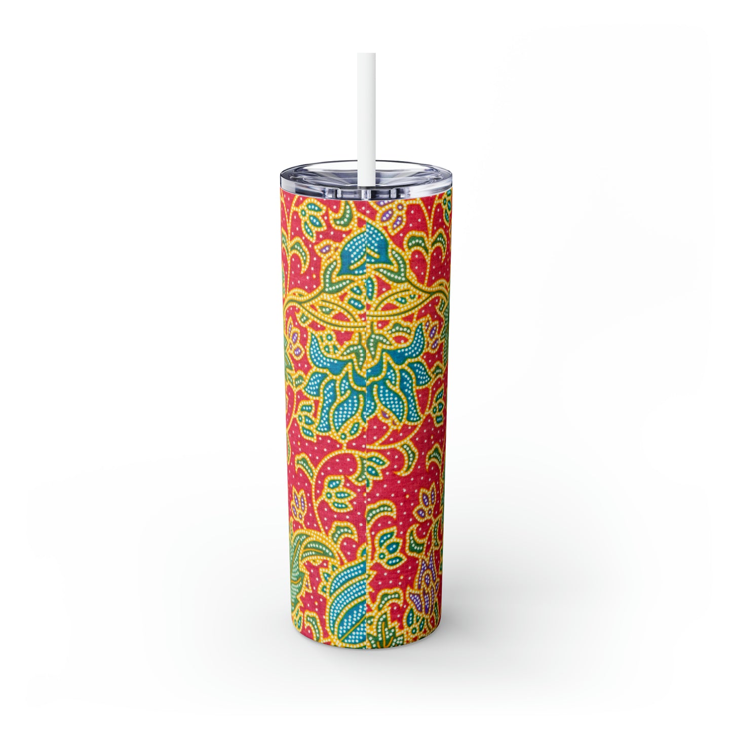 Green and red flowers - Inovax Maars® Skinny Tumbler with Straw 20oz