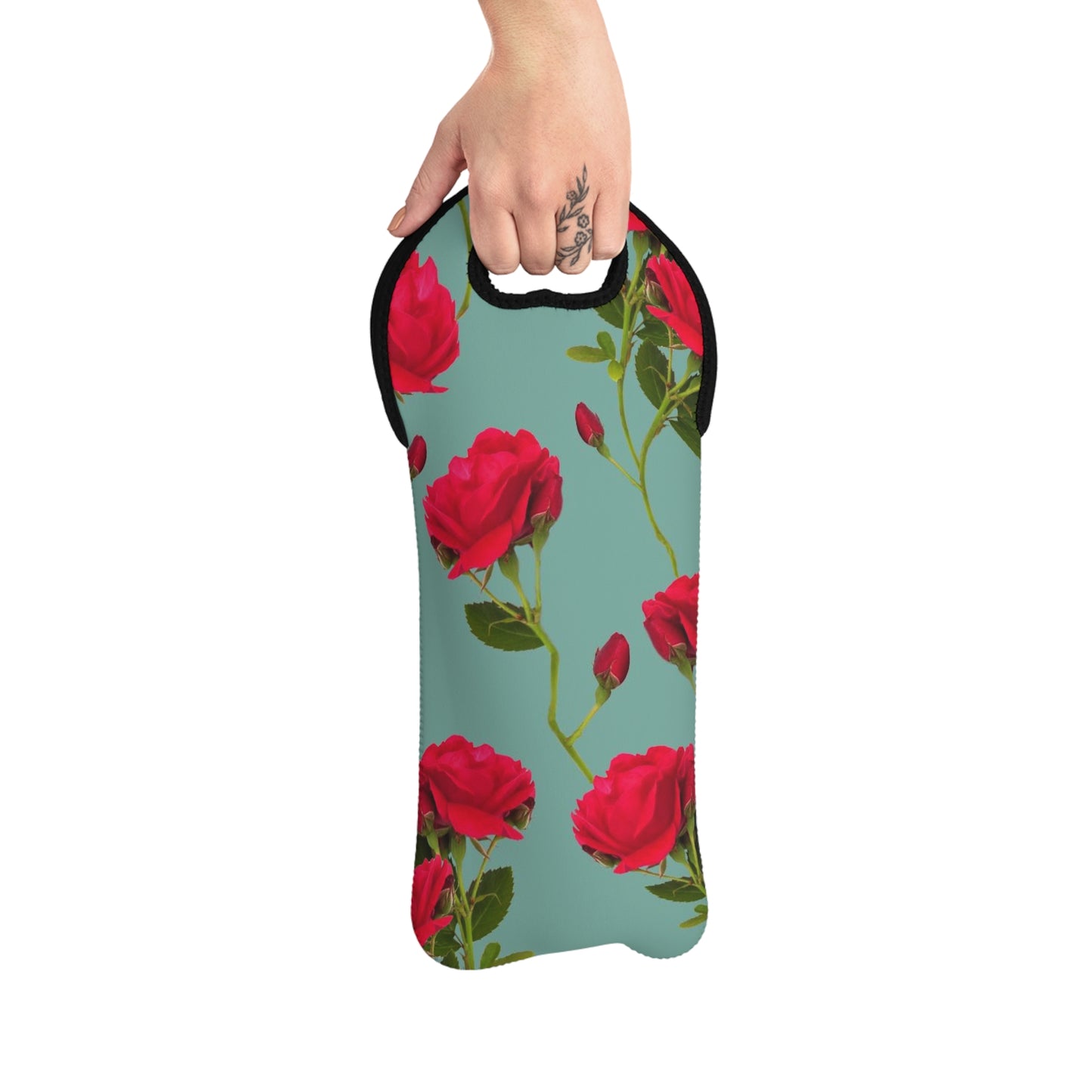 Red Flowers and blue - Inovax Wine Tote Bag