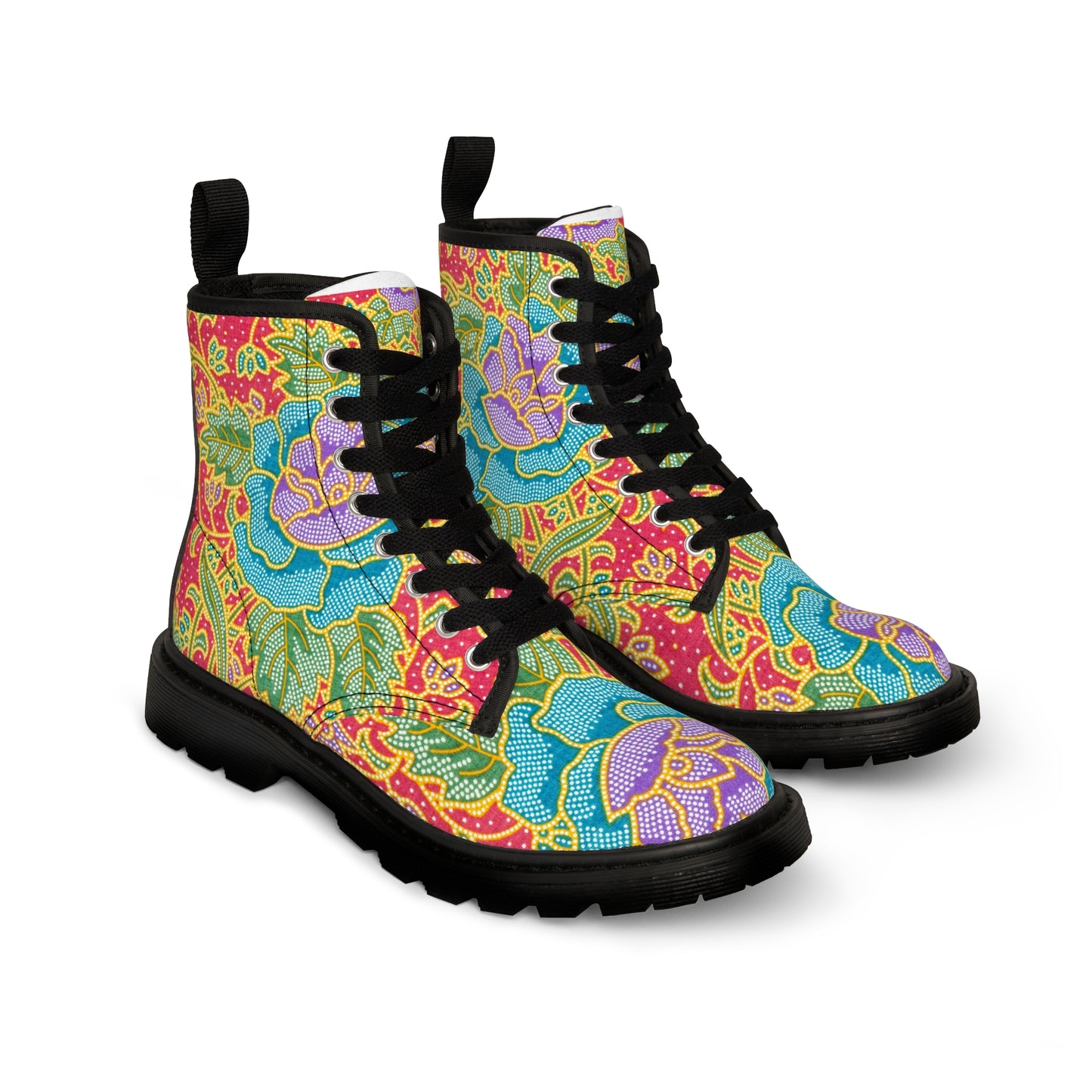 Fleurs vertes et rouges - Bottines en toile pour femme Inovax