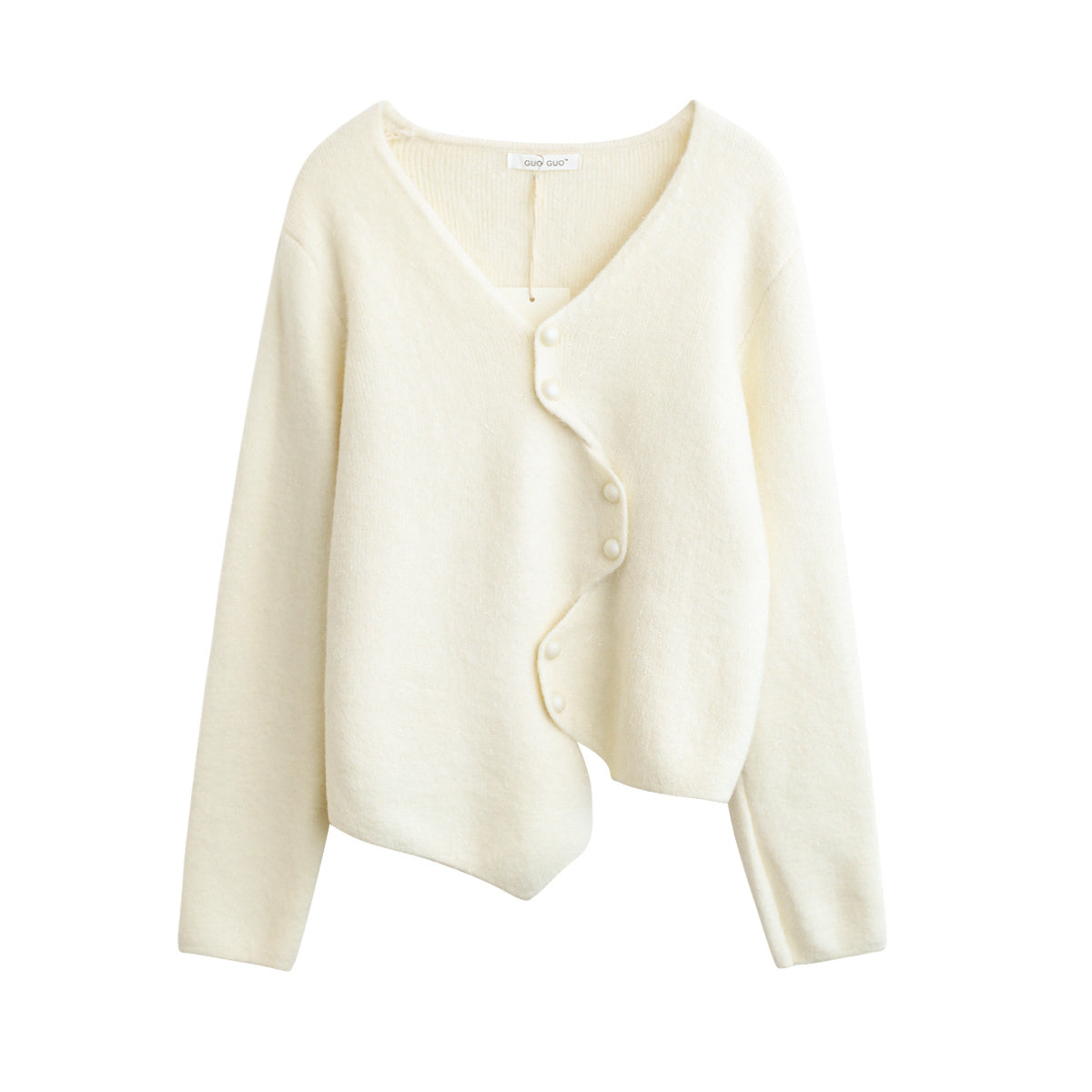 Pull en tricot à col en V irrégulier pour femme, pull pelucheux, vêtements d'extérieur en tricot ample et pelucheux pour femme, cardigan côtelé tricoté à la main, vêtements de printemps