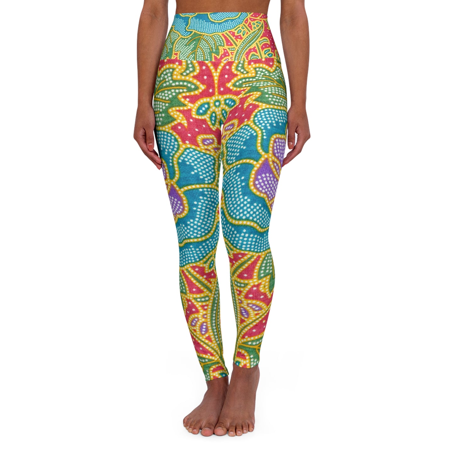 Fleurs vertes et rouges - Legging de yoga taille haute Inovax