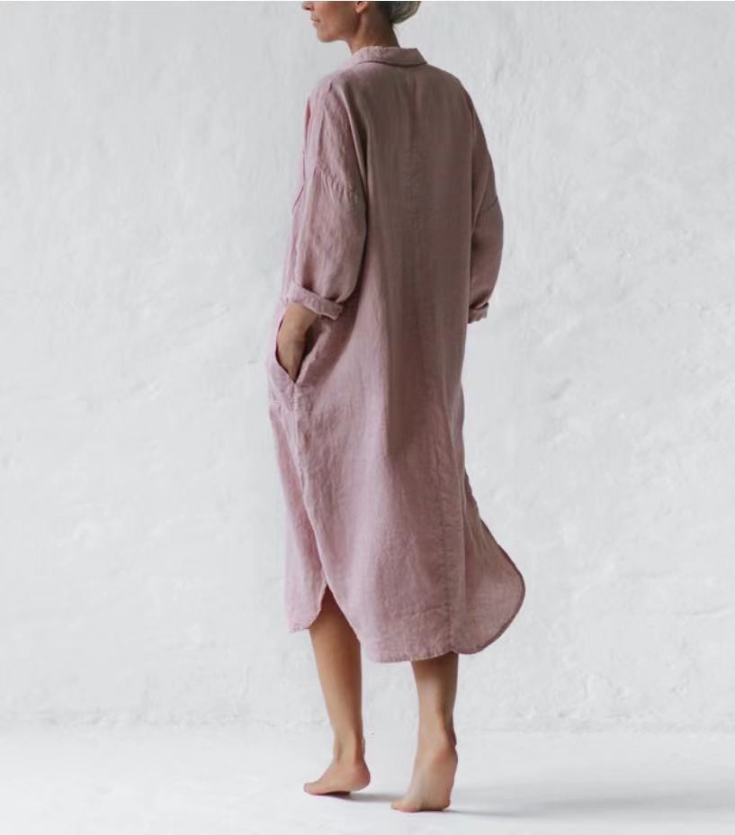 Robe irrégulière amincissante en coton et lin pour femmes, sous le genou