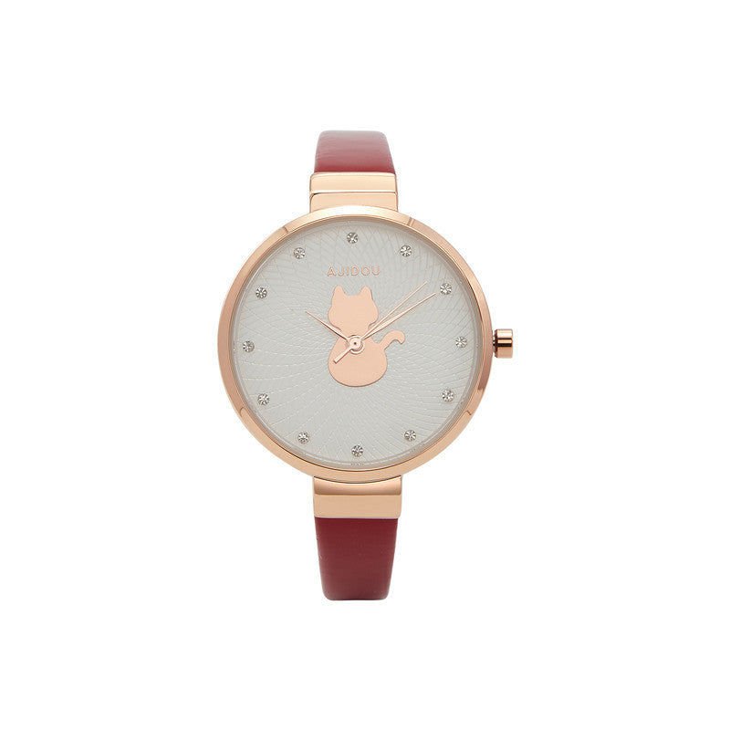 Simple gato dial lindo reloj chica dibujos animados estudiante reloj moda mujer reloj