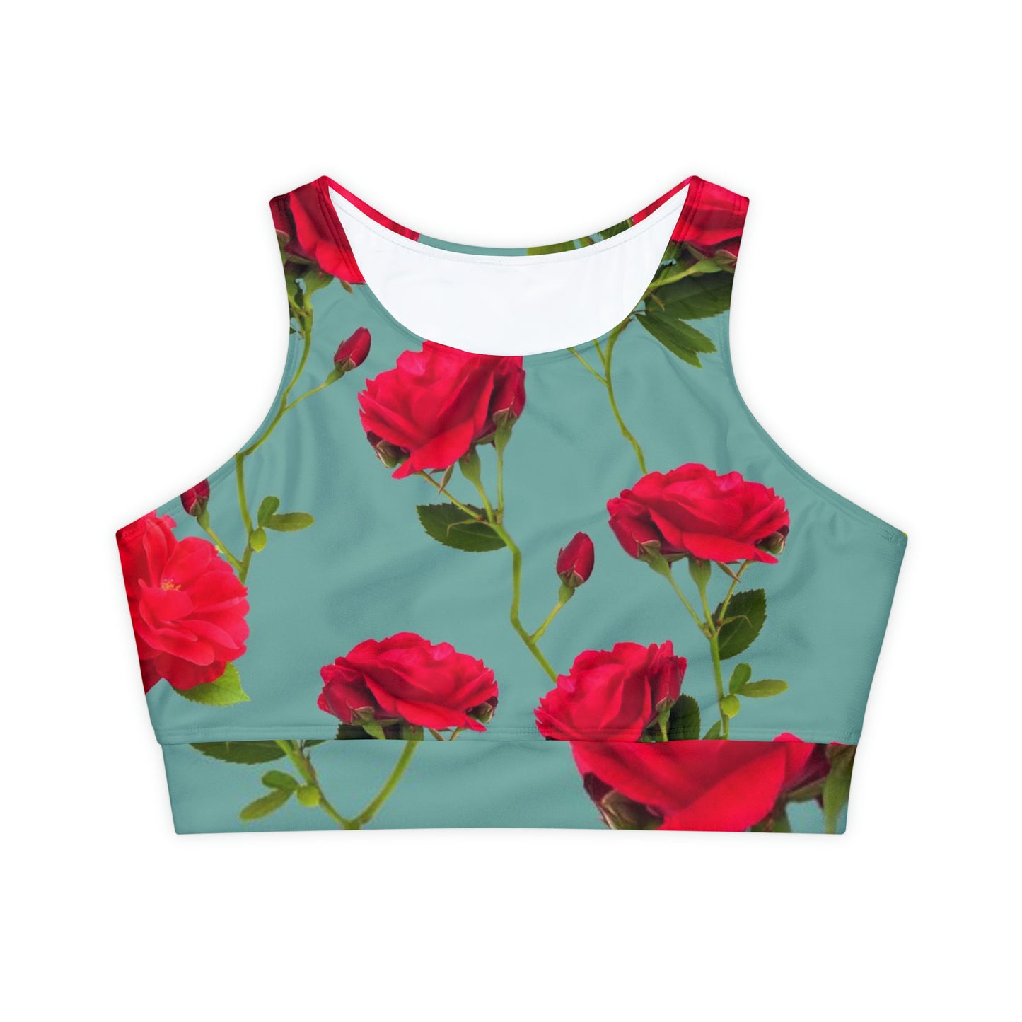 Red Flowers and blue - Inovax Padded Sports Bra