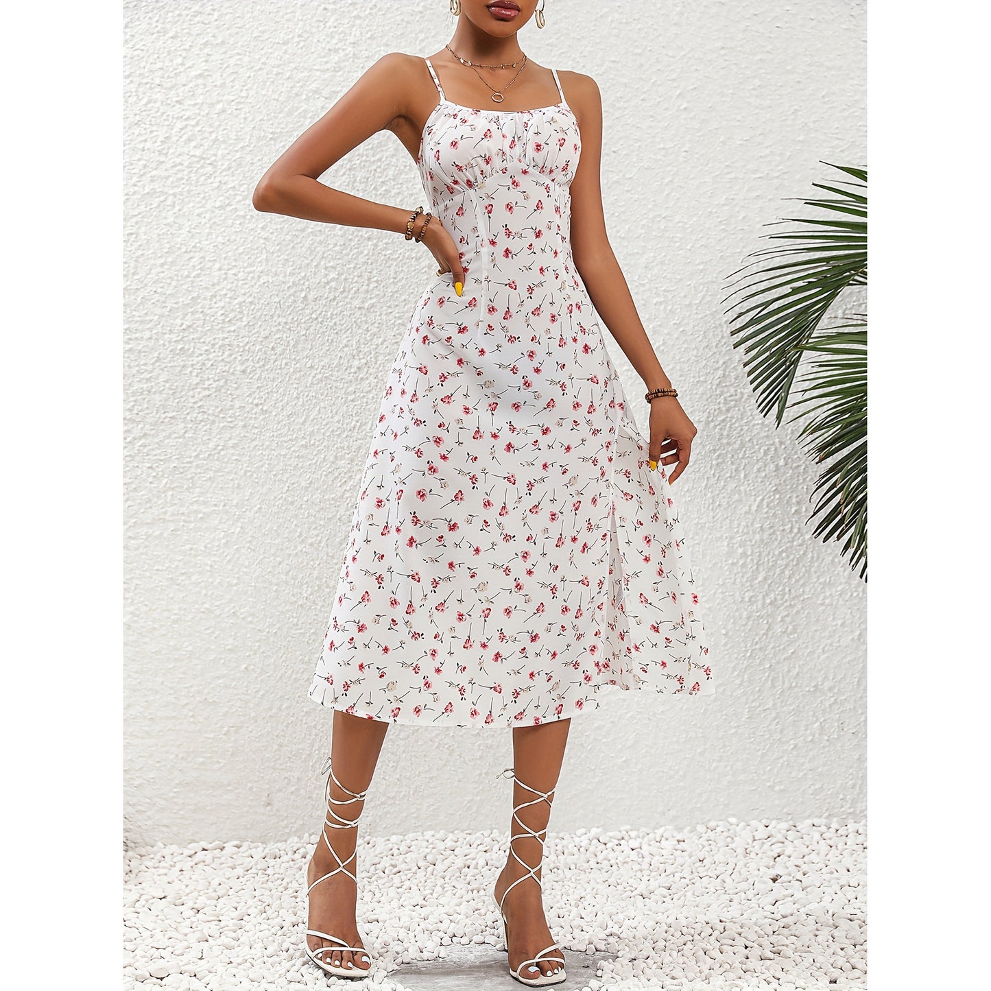 Robe longue à bretelles imprimée à pois, tenue d'été Sexy avec fente, vêtements pour femmes, nouvelle collection