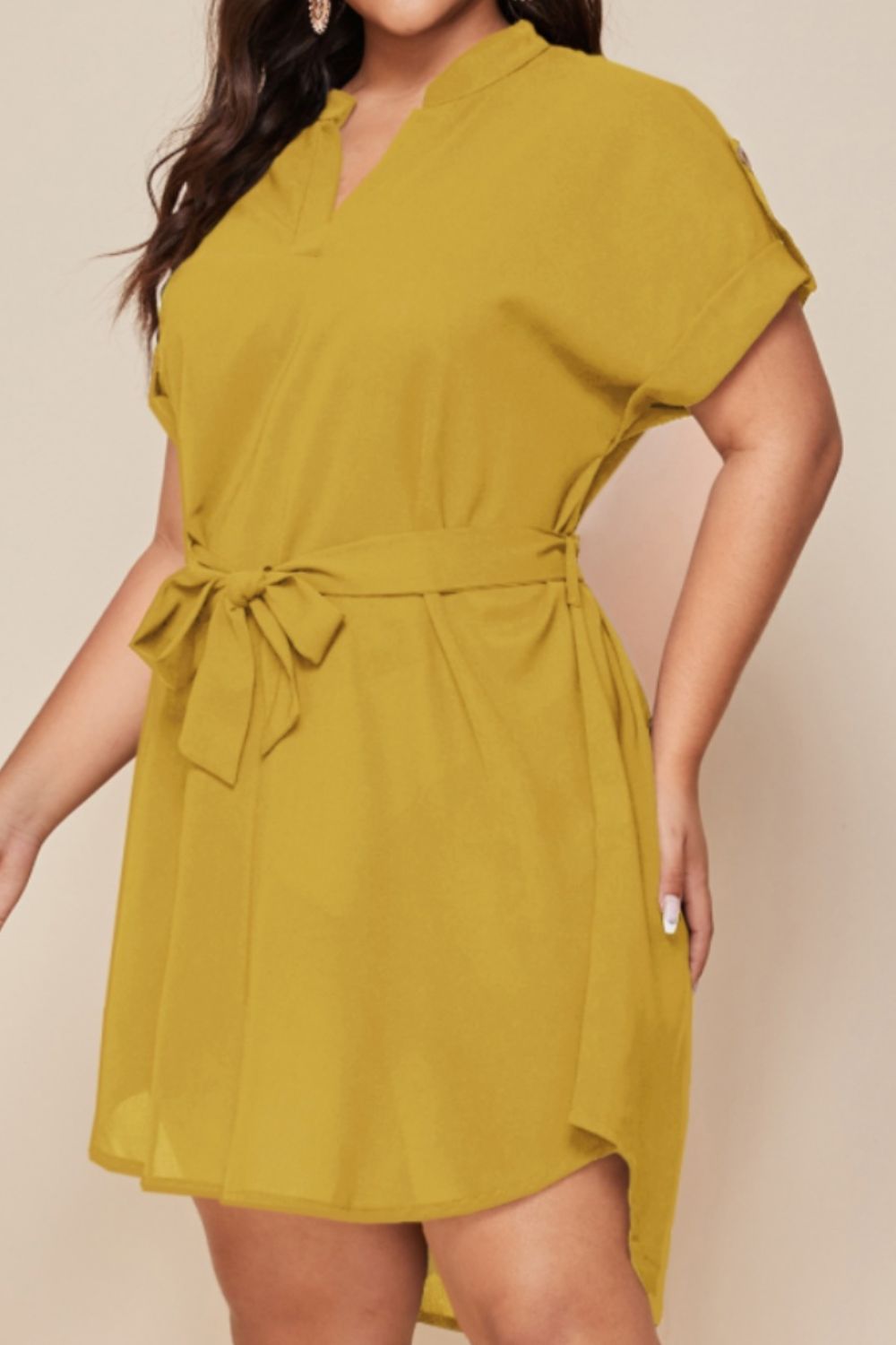 Mini-Robe Crantée à Taille Nouée de Grande Taille