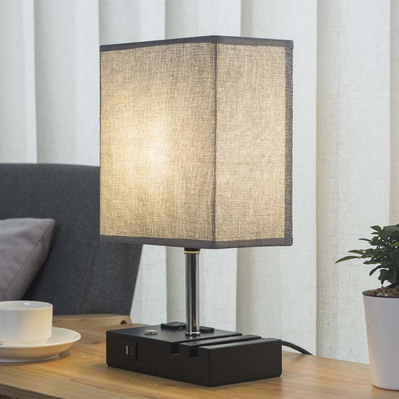 USB Fabric Touch Rectangular Table Lamp