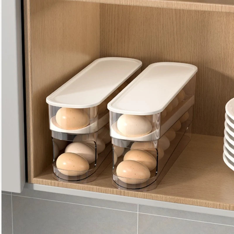 Caja de almacenamiento de huevos para refrigerador, organizador de huevos de cocina, soporte para huevos de gran capacidad, dispensador de huevos rodante de cartón dedicado