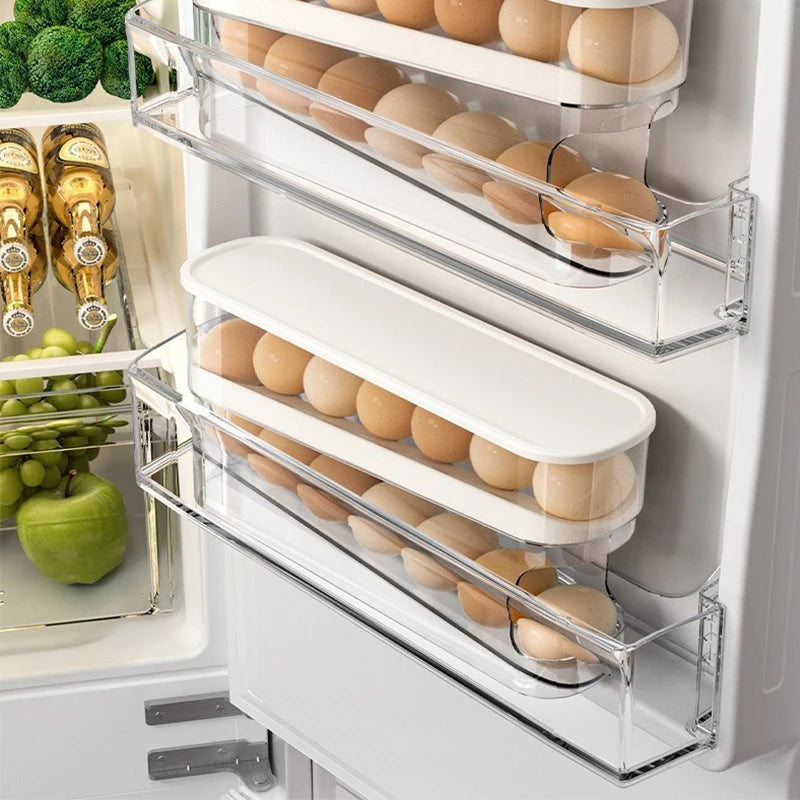 Caja de almacenamiento de huevos para refrigerador, organizador de huevos de cocina, soporte para huevos de gran capacidad, dispensador de huevos rodante de cartón dedicado