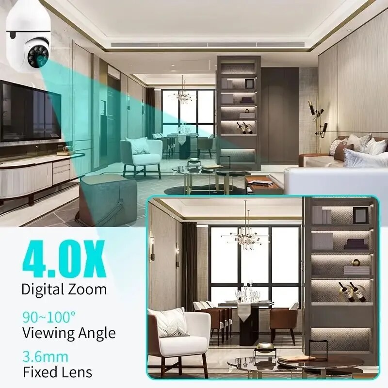 5G Bulb E27 Surveillance Camera Night Vision Automatic Human Tracking 4X Digital Zoom Video smart home Security Monitor