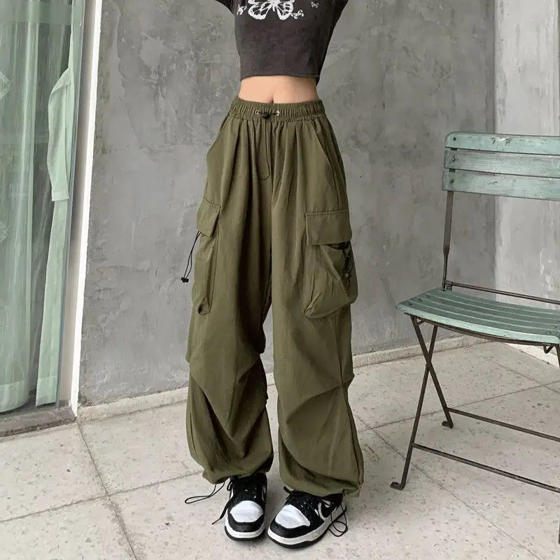 2023 mujeres Casual Joggers Tech pantalones sólidos pantalones de cintura baja cordón pierna ancha pantalones holgados Y2k Streetwear pantalones de chándal de gran tamaño