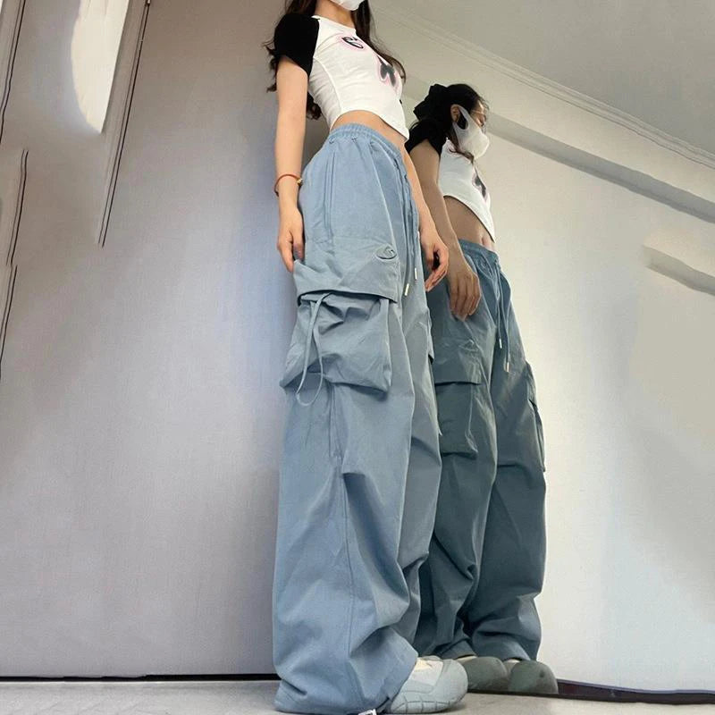 Pantalon Cargo Y2K pour femmes, taille haute, Streetwear, Hip Hop, grandes poches, décontracté, taille basse, cordon de serrage, Baggy, survêtement