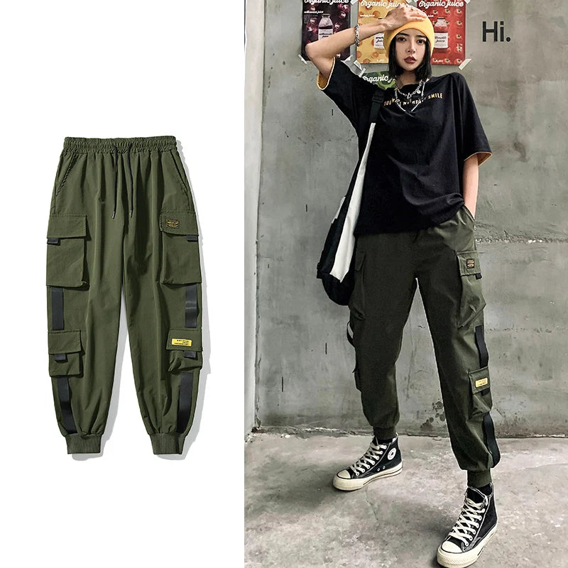 Streetwear pantalon noir femmes Style coréen taille élastique pantalons de survêtement Baggy pantalon été automne Hip Hop Harajuku pantalon femmes