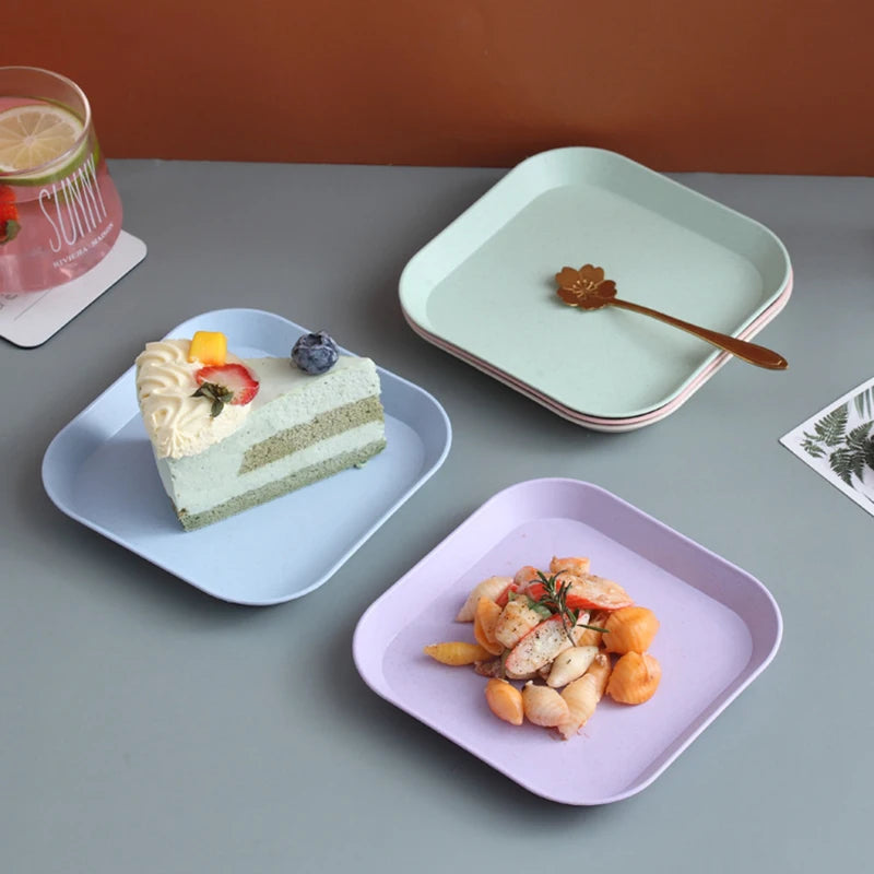 Square Disc Plastic Spit Bone Snack Plate Table Trash Tray Wheat Straw Tableware Food Cutlery Baby Cutlery Set Utensils