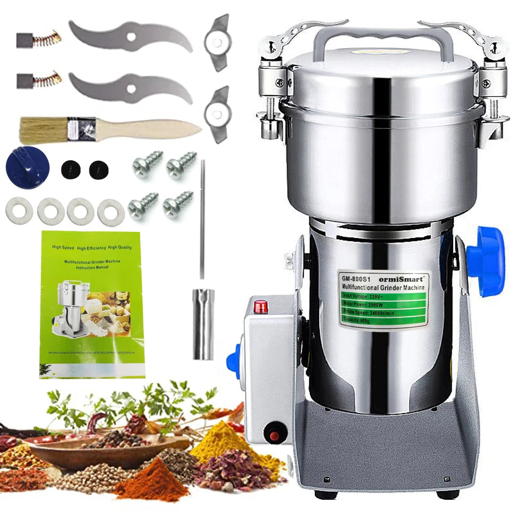 800G Spice Grinder Grain Herb Spices Mill Coffee Grinder Machine Swing Type Grains Grinder Medicine Wheat Mixer Dry Food Grinder