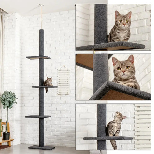 H228-274cm livraison domestique arbre à chat pour animaux de compagnie du sol au plafond intérieur naturel griffoir réglable arbre d'escalade jouet de saut