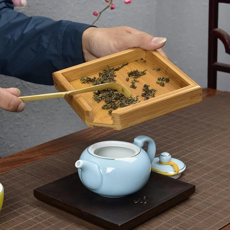 Bandeja de té rectangular de bambú, platillo para té Kung Fu Pu'er, bandeja de almacenamiento, recipiente para ceremonia del té, accesorios para servicio de té, japonés creativo