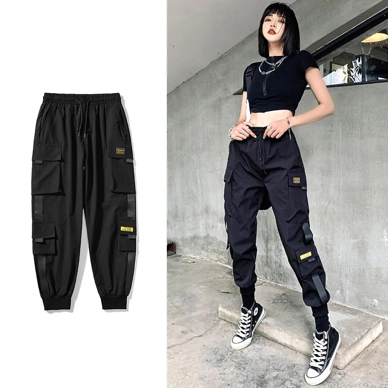 Streetwear pantalon noir femmes Style coréen taille élastique pantalons de survêtement Baggy pantalon été automne Hip Hop Harajuku pantalon femmes