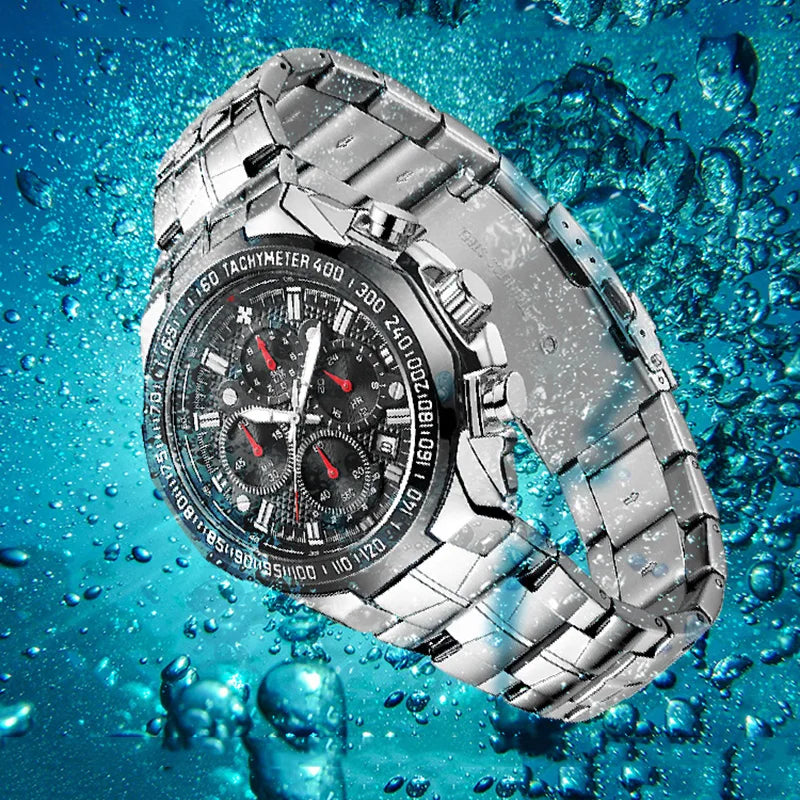 Relojes deportivos WWOOR para Hombre, Reloj de cuarzo militar de lujo de marca superior para Hombre, Reloj cronógrafo resistente al agua de acero completo, Reloj para Hombre