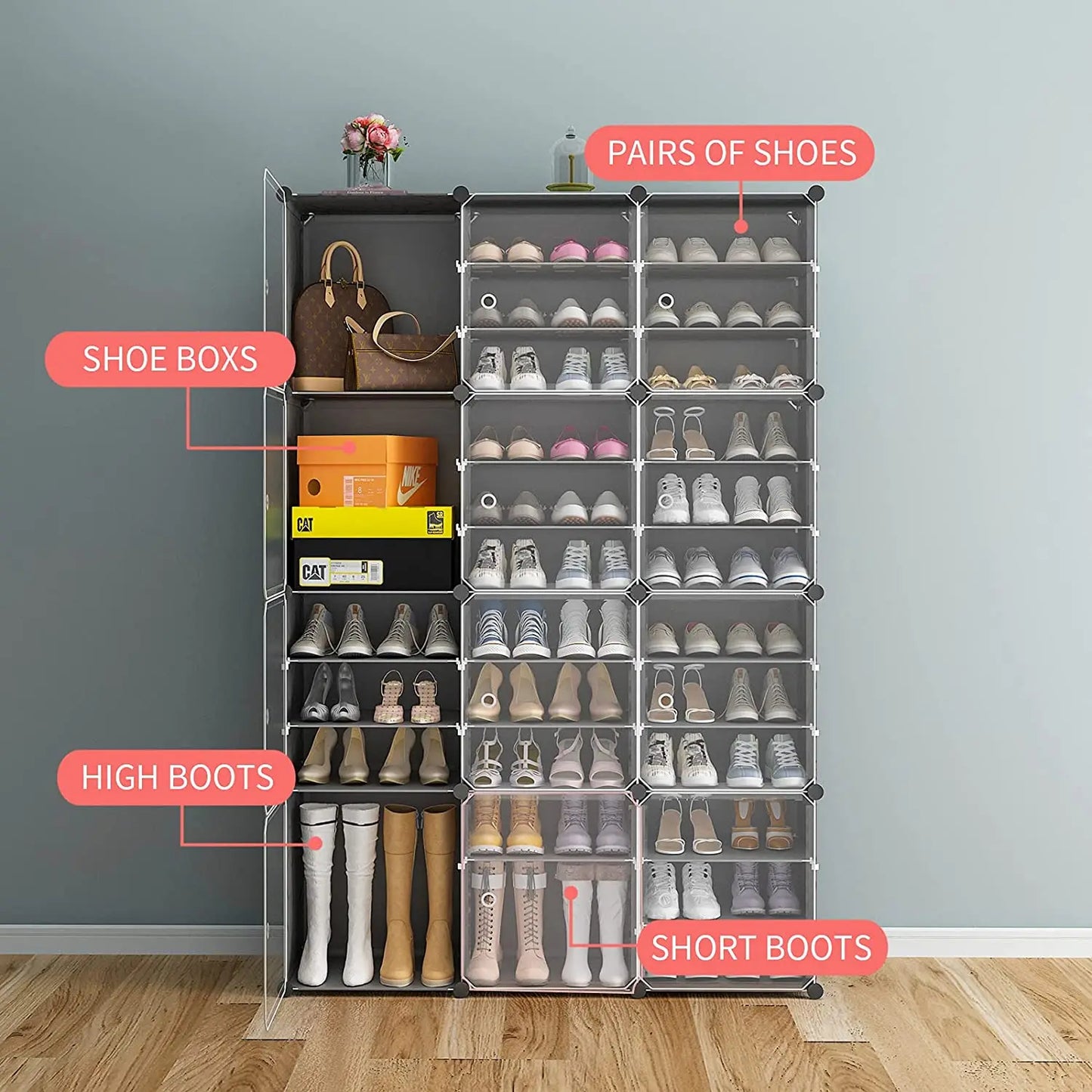 Étagère à chaussures américaine de grande capacité, rangement de bottes, 12 cubes, organisateur modulaire en plastique, 6 niveaux, 24 à 96 paires de Cabine tour à chaussures