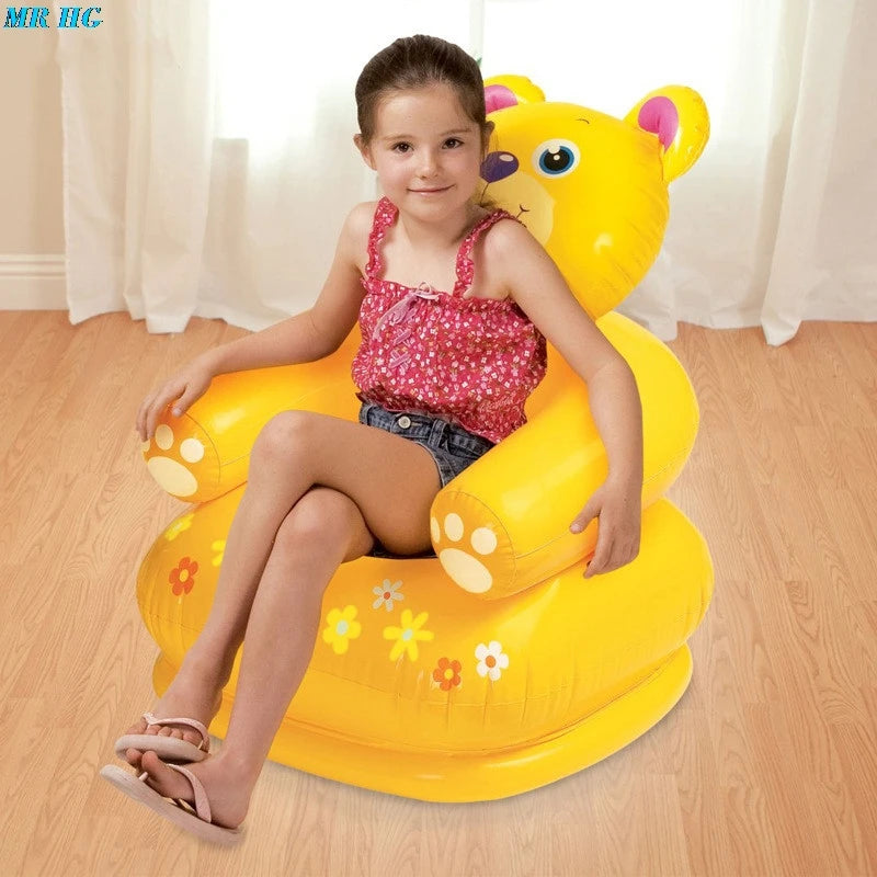 Cute Portable inflatable sofa Cartoon Animal Children Seat Tiger bear For Kid 3-8 Years Old Lovely Kids' PVC Chairs Baby Seats