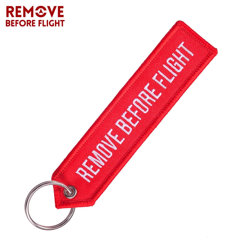 Remove Before Flight OEM Keychain Berloques Red Embroidery Highlight Key Fobs Chains Jewelry Aviation Gifts Chaveiro Masculino