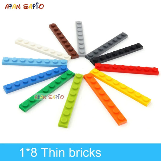 Bloques de construcción DIY para niños, figuras finas, bloques de 1x8 puntos, 12 colores, tamaño creativo educativo, Compatible con 3460 juguetes para niños, 60 uds.