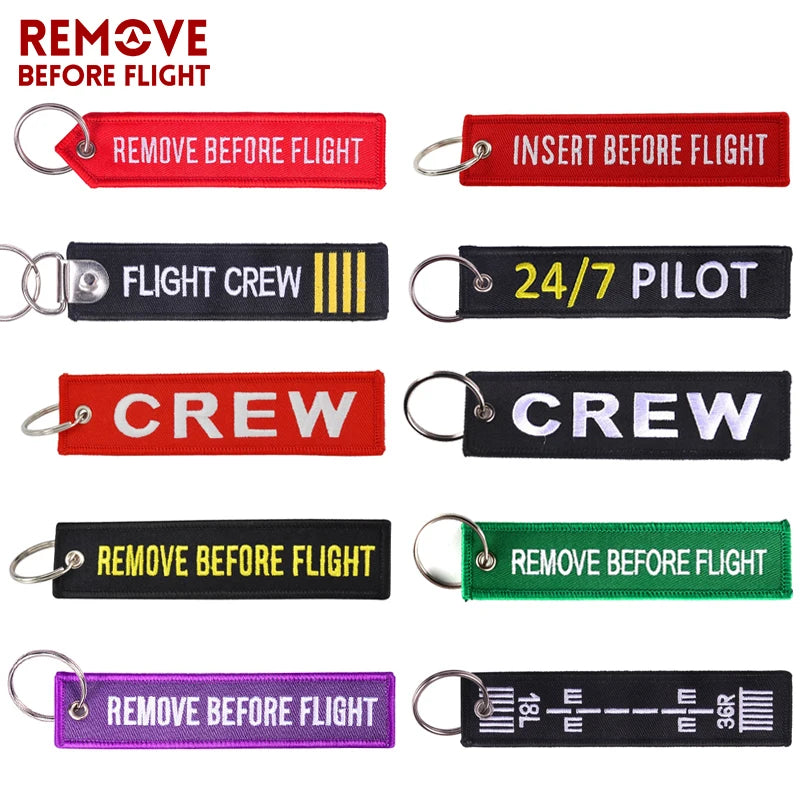 Remove Before Flight OEM Keychain Berloques Red Embroidery Highlight Key Fobs Chains Jewelry Aviation Gifts Chaveiro Masculino