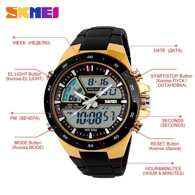 SKMEI Sport montre hommes mode décontracté réveil étanche militaire Chrono double affichage montres Relogio Masculino 1016