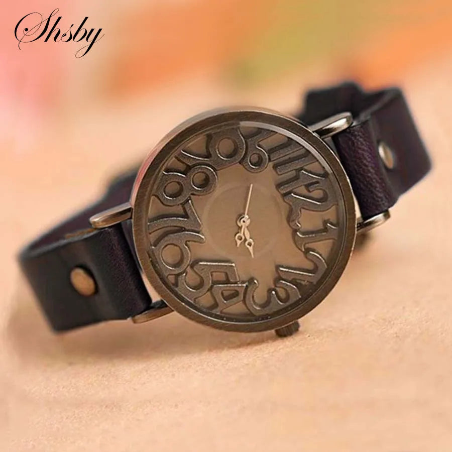 Shsby, nuevo reloj Digital Vintage con correa de cuero de vaca auténtico, relojes de vestir para mujer, reloj de cuarzo para mujer, reloj de ocio para estudiantes