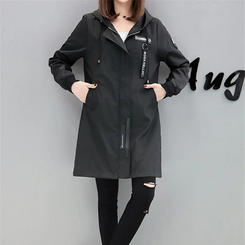 Trench Coat Womens 2022 Spring Autumn Hoodies Tops Slim Students Baseball Clothes Medium length Windbreaker Coats Lady Outerwear