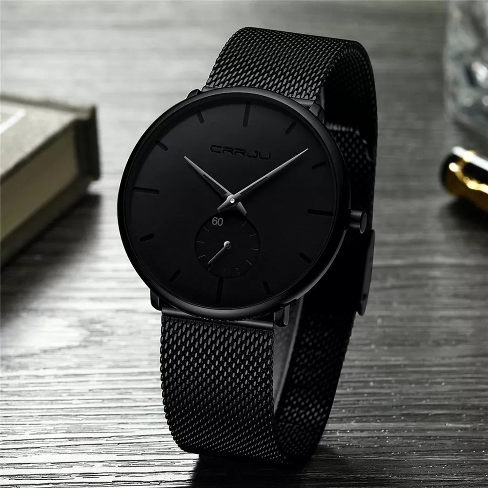 Ultra mince créatif noir en acier inoxydable montres à Quartz hommes Simple mode affaires japon montre-bracelet horloge mâle Relogios