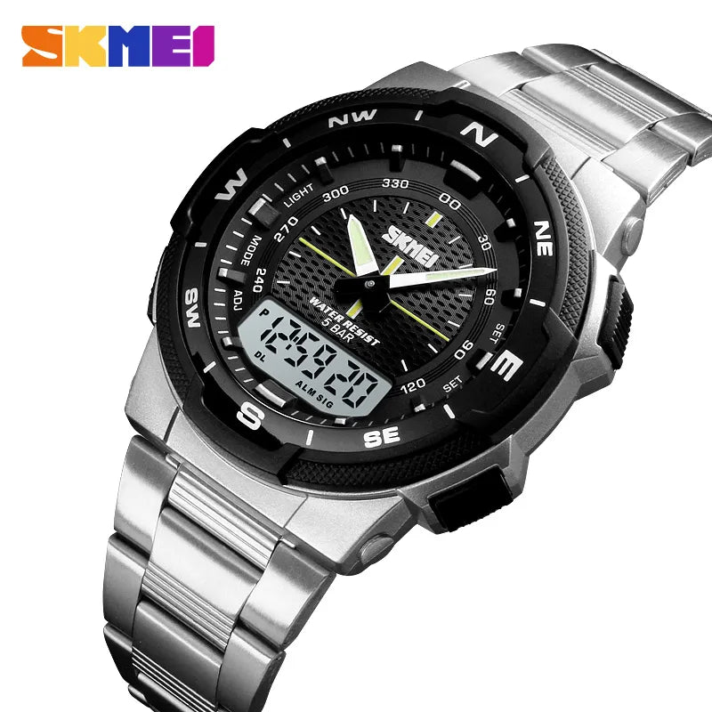 SKMEI montre montre pour hommes mode Sport montres bracelet en acier inoxydable montres pour hommes chronomètre chronographe étanche montre-bracelet hommes