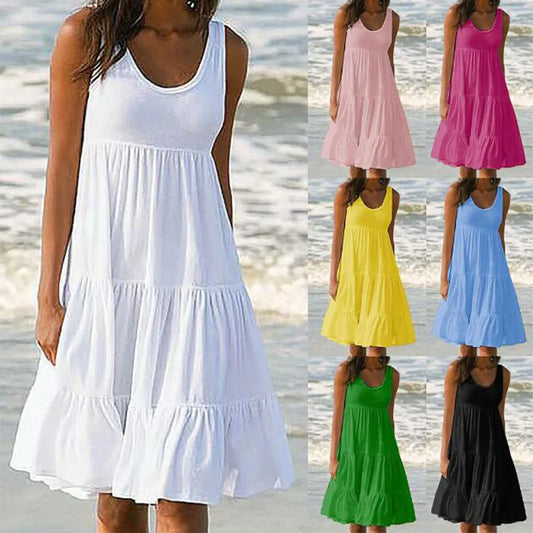 Jocoo Jolee femmes casual O cou sans manches volants Mini robe Boho solide plage robe d'été surdimensionné robe ample 2023 été