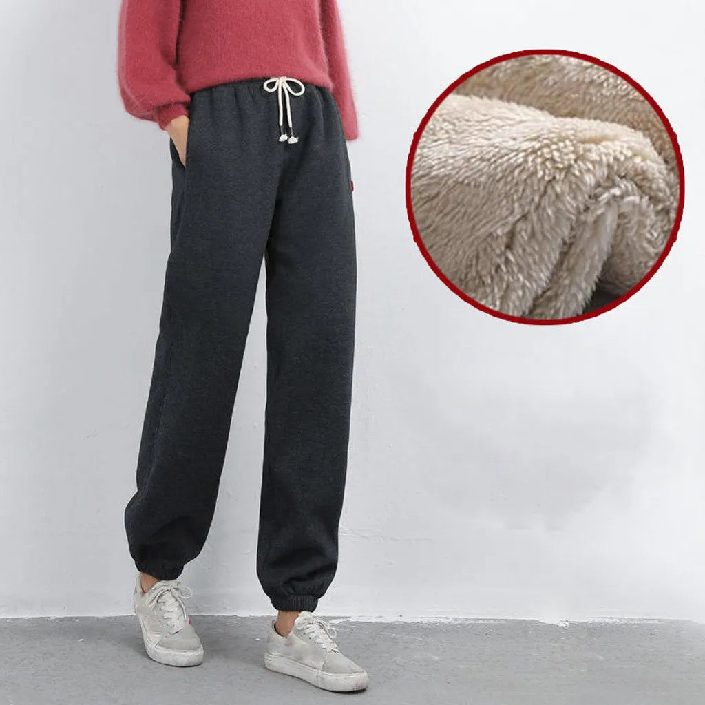 Mallas cálidas de invierno para mujer, pantalones gruesos de lana cálida de talla grande, pantalones largos y gruesos, mallas informales de Color sólido a la moda