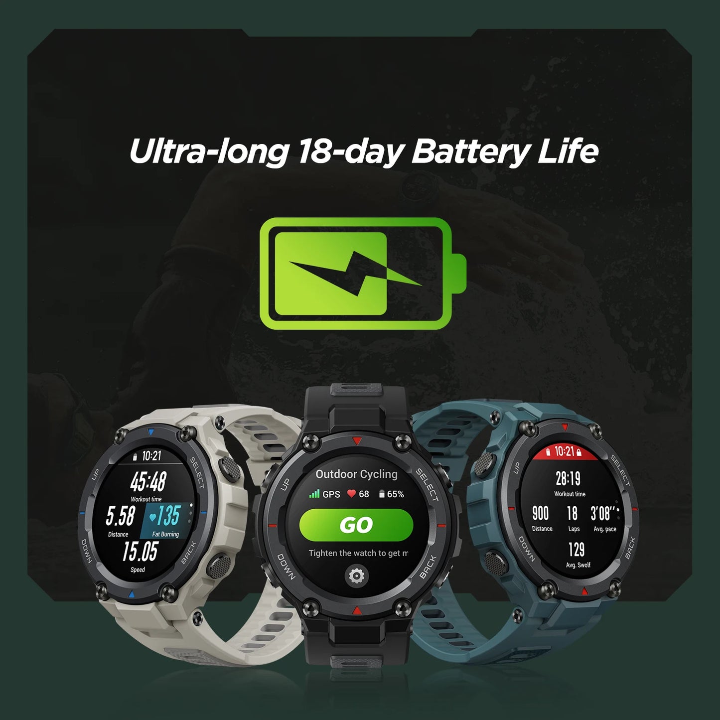 Amazfit t-rex Trex Pro T Rex GPS montre intelligente étanche extérieure 18 jours d'autonomie 390 mAh montre intelligente pour téléphone Android iOS