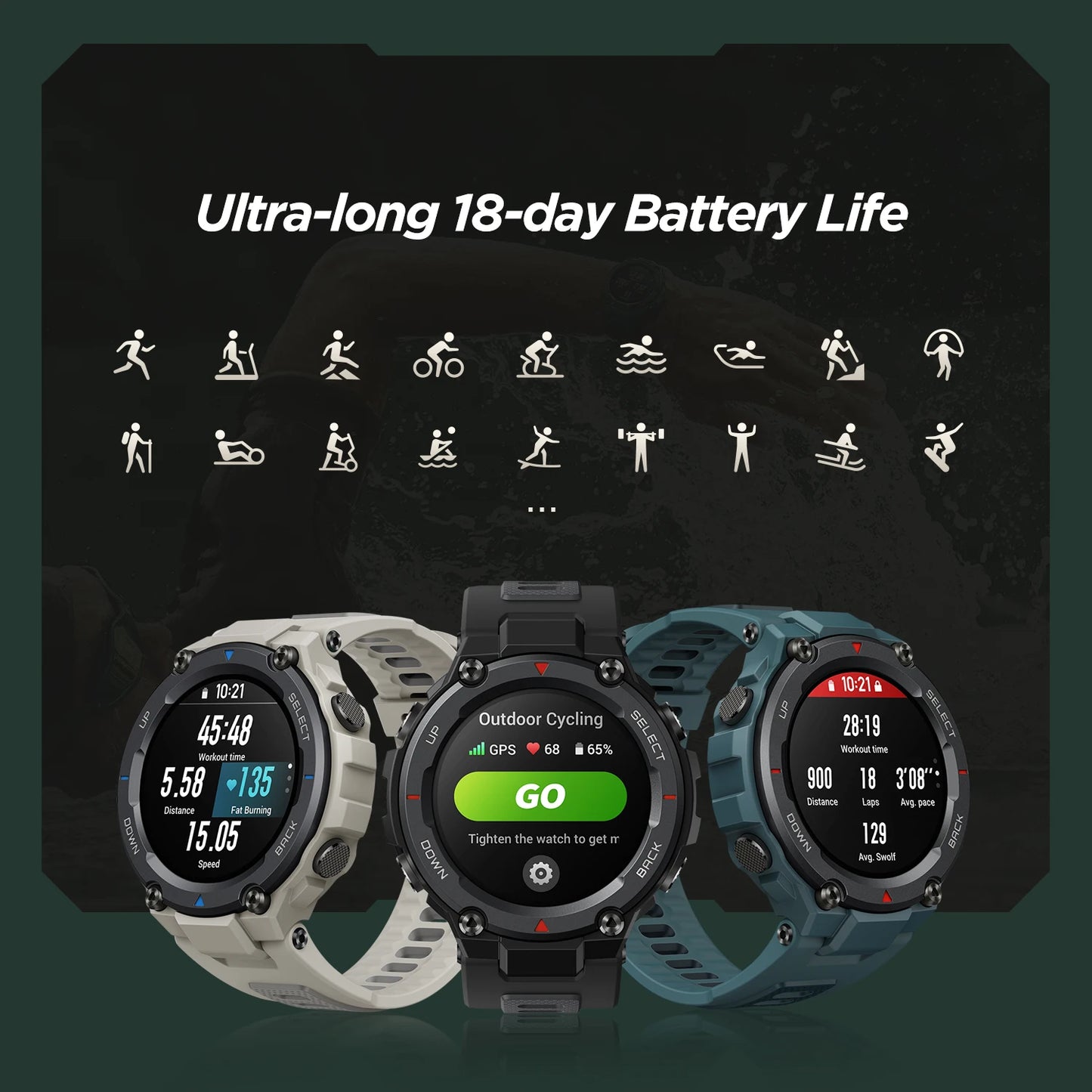 Reloj inteligente Amazfit T-Rex Pro reacondicionado con GPS, reloj inteligente resistente al agua para exteriores para hombres, batería de 18 días de duración, Android iOS