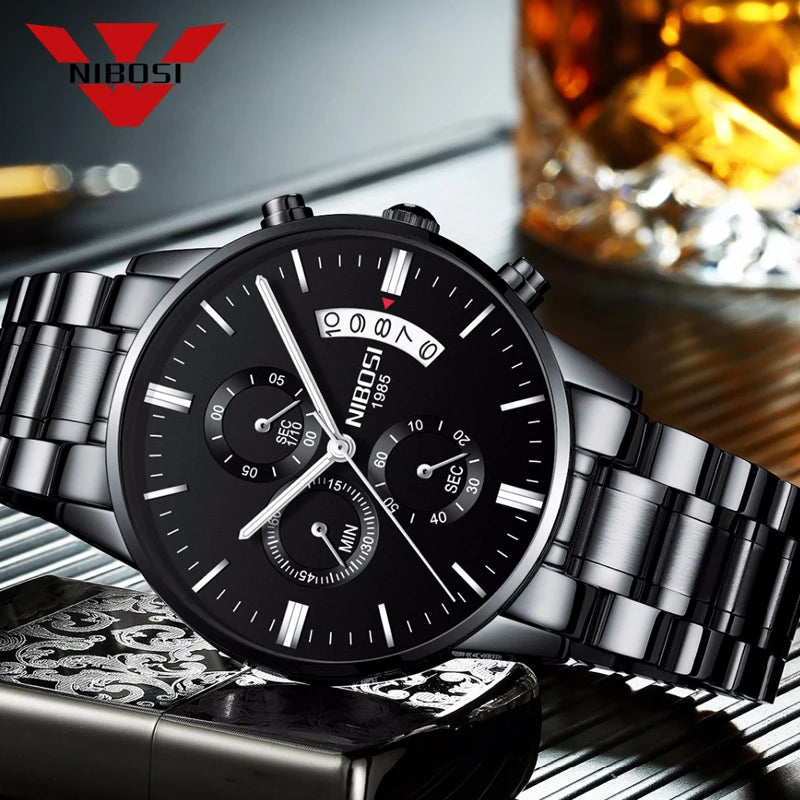 NIBOSI hommes montres de luxe célèbre haut marque hommes mode tenue décontractée montre militaire Quartz montres Relogio Masculino Saat