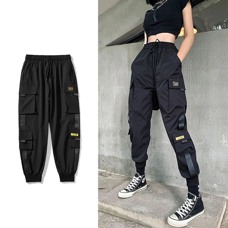 Streetwear pantalon noir femmes Style coréen taille élastique pantalons de survêtement Baggy pantalon été automne Hip Hop Harajuku pantalon femmes