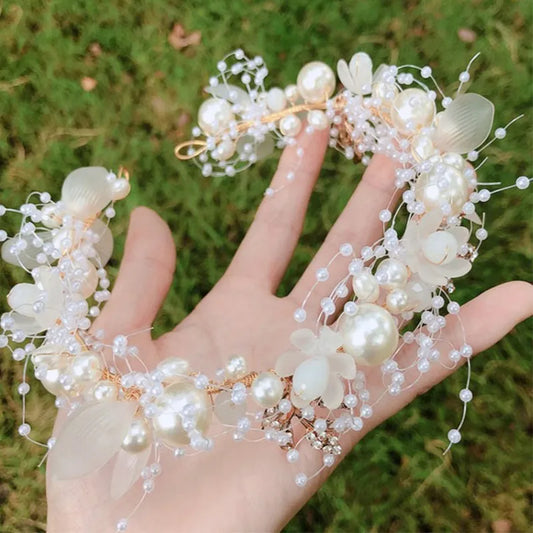 Elegant Bridal Headband Imitated Pearl Vine Floral Crystal Garland Hair Bands Wedding Party Princess Bride Head Hoop Headdress