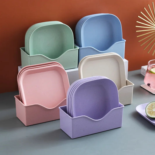 Square Disc Plastic Spit Bone Snack Plate Table Trash Tray Wheat Straw Tableware Food Cutlery Baby Cutlery Set Utensils