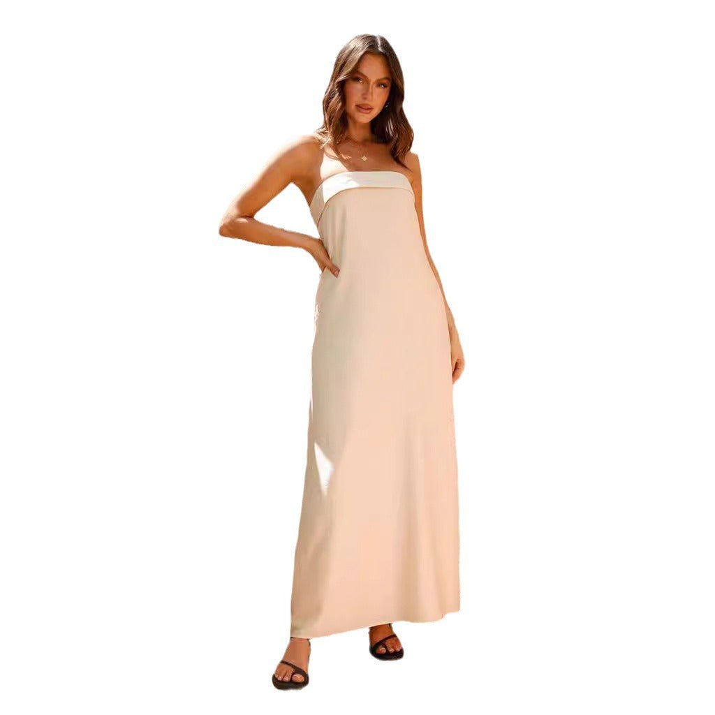 Robe longue en satin enveloppée de poitrine pour femmes