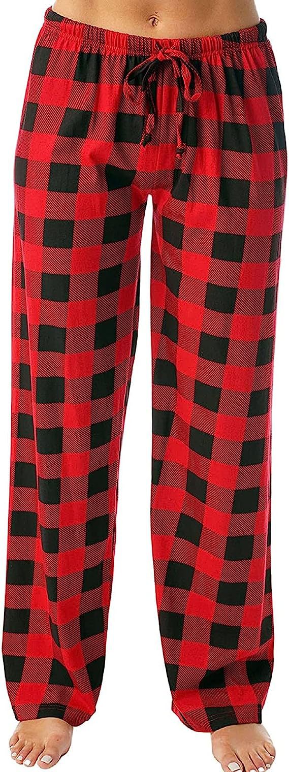 Women's Spring And Autumn Drawstring Plaid Printed Pants Length Leisure Pants Home