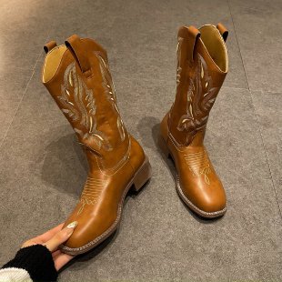 Bottes Martin brodées mi-mollet pour femmes