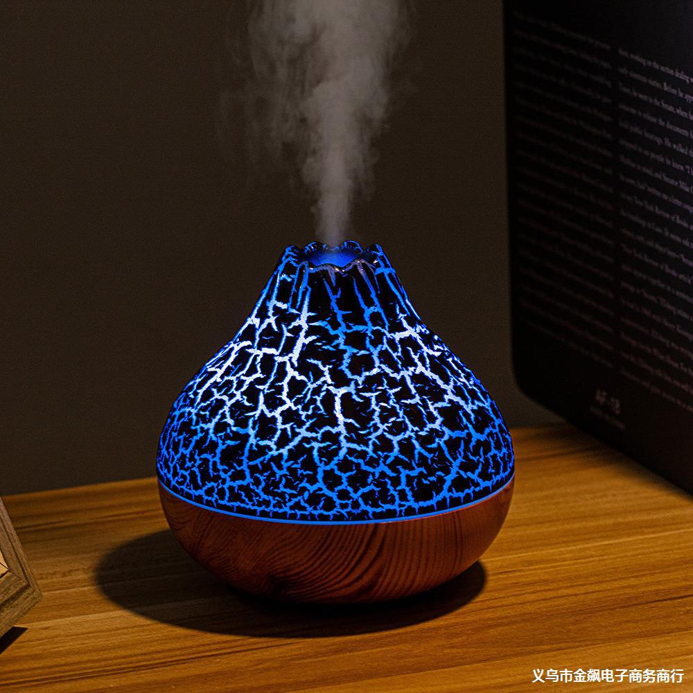 Humidificateur volcanique, brouillard de Grain de bois, lumière d'ambiance silencieuse à sept couleurs