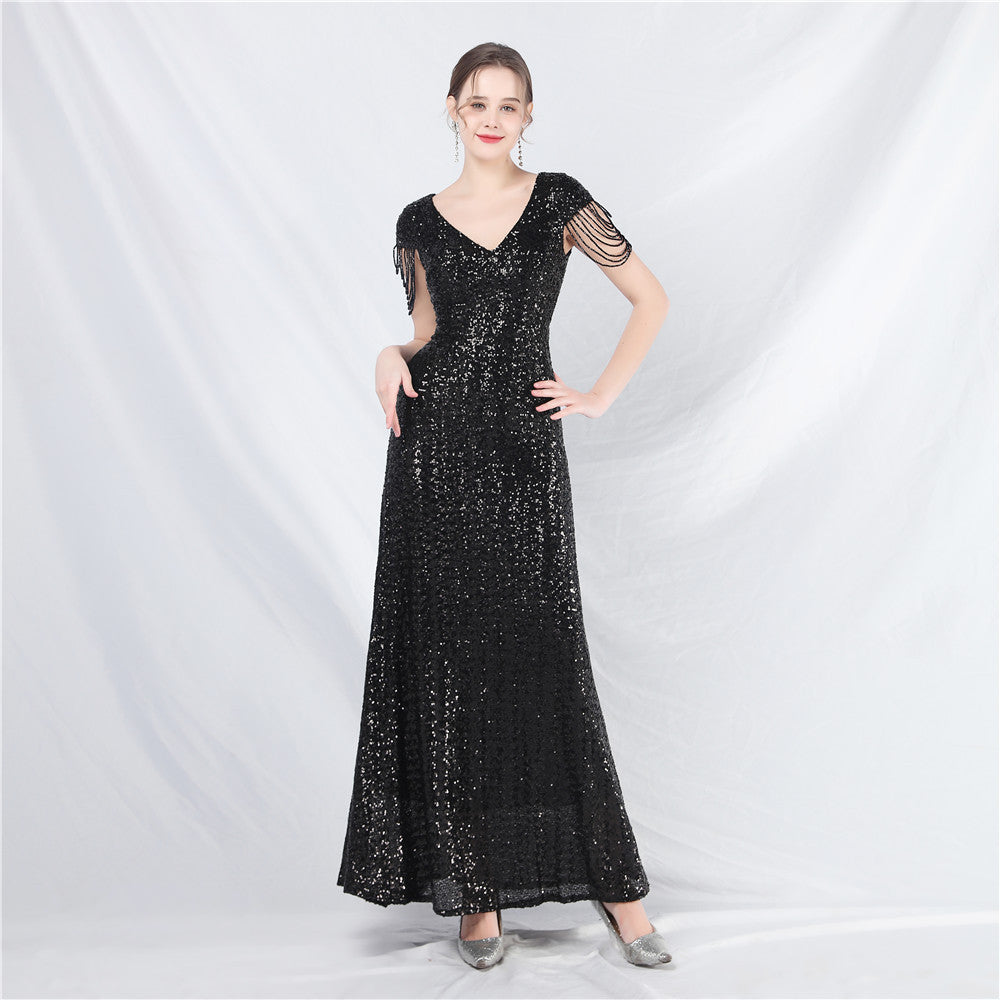 Women's A- Line Craft Bead Sequins Dress