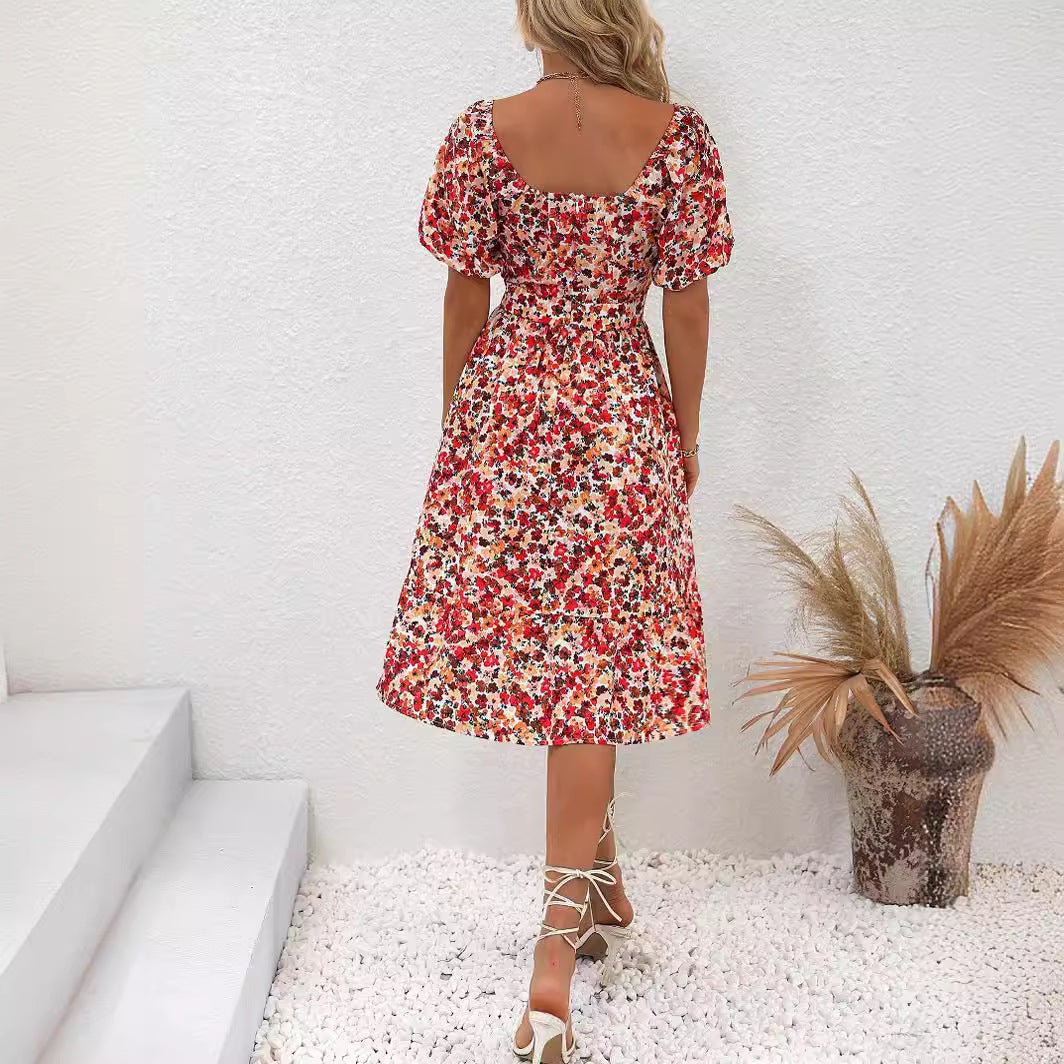 Vestido estampado adelgazante con falda para mujer